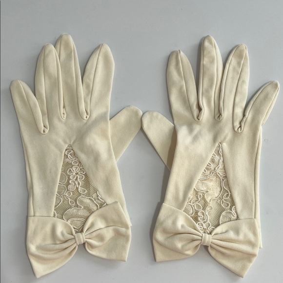 Vintage Finale Cotton Lovers Women's Gloves Off White Lace Bow Rockabilly Pin Up - Picture 2 of 8